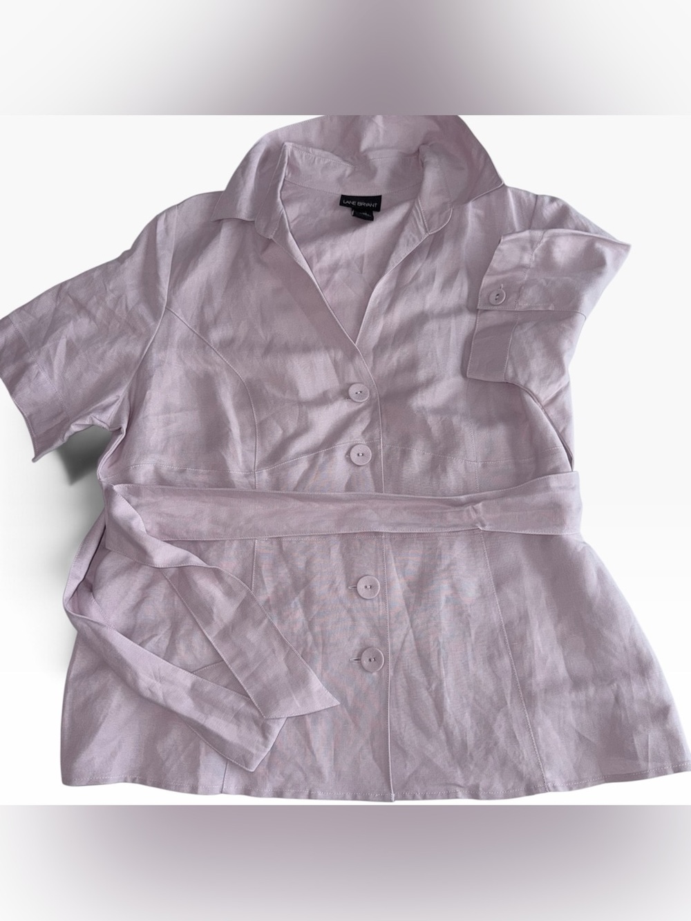 Lane Bryant Linen blend Lilac Button-Front Belted Shirt